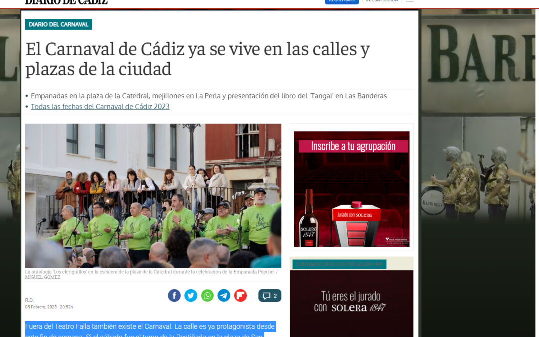 Diario de Cádiz – El Carnaval ya se vive. Y el libro del Tangai